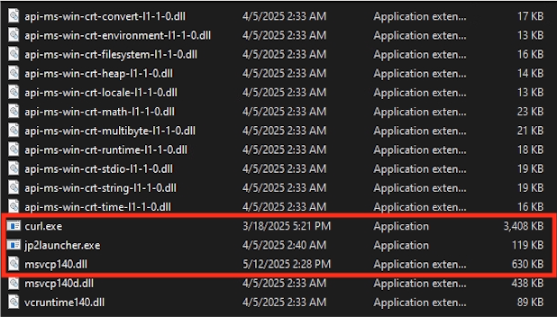 Screenshot of a computer screen displaying a list of files primarily related to Microsoft Windows components and applications. Each file entry shows the file name, modification date, type, and size. Three rows are highlighted in a red box.